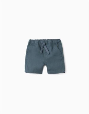 Short léger pour garçon en lin et coton bleu avec taille élastiquée et cordon de serrage, marque Zippy, disponible chez Casual Sénas.