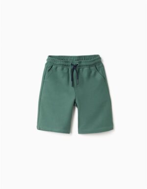 Short de jogging vert pour garçon avec taille élastiquée et cordon de serrage, marque Zippy, nouvelle collection chez Casual Sénas.