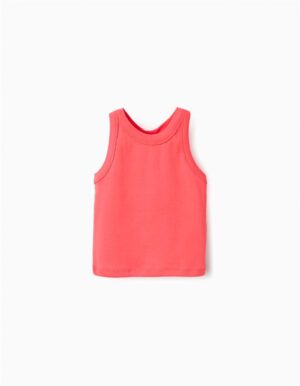 Débardeur sans manches pour fille coloris rose corail en coton et élasthanne, marque Zippy, nouvelle collection chez Casual Sénas.