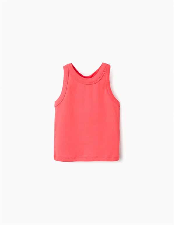 Débardeur sans manches pour fille coloris rose corail en coton et élasthanne, marque Zippy, nouvelle collection chez Casual Sénas.