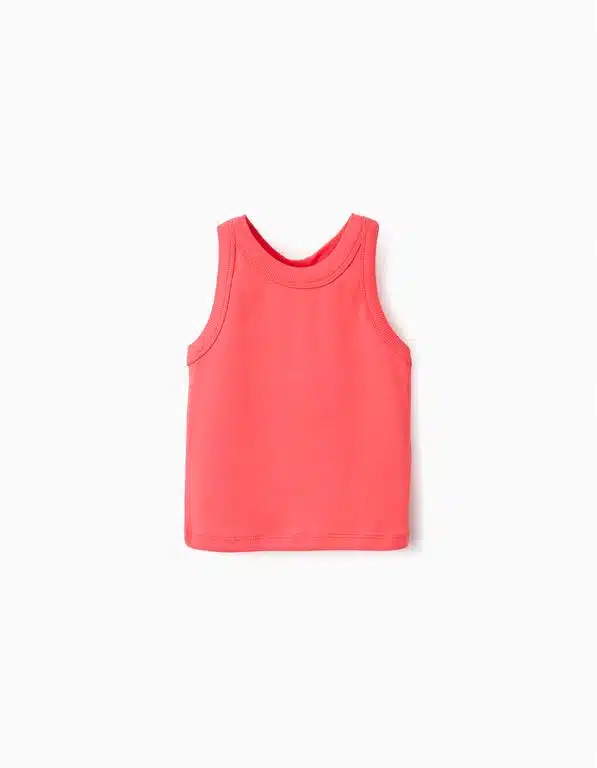 Débardeur sans manches pour fille coloris rose corail en coton et élasthanne, marque Zippy, nouvelle collection chez Casual Sénas.