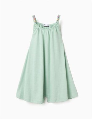 ombishort léger pour fille coloris vert avec fines bretelles décorées et encolure élastiquée, marque Zippy, collection été chez Casual Sénas.
