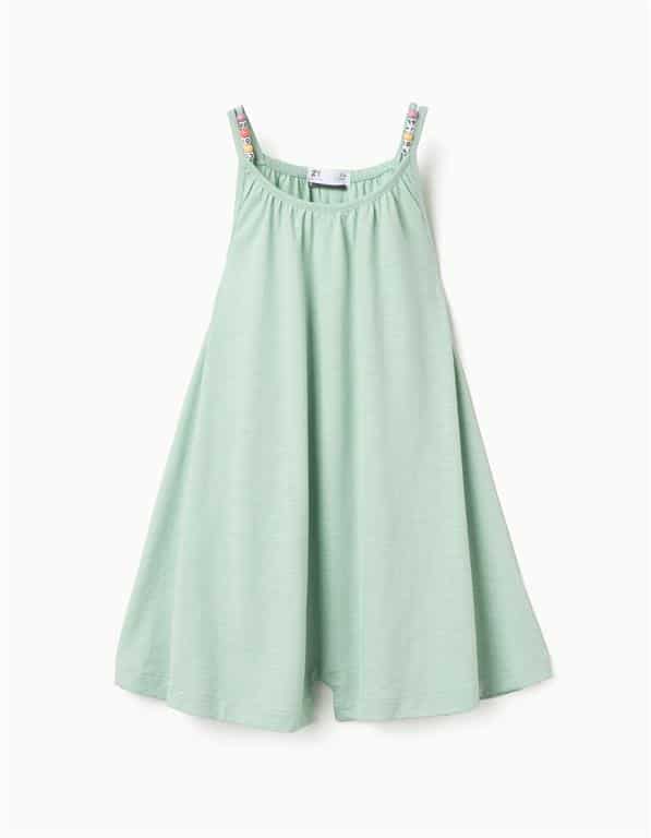 ombishort léger pour fille coloris vert avec fines bretelles décorées et encolure élastiquée, marque Zippy, collection été chez Casual Sénas.