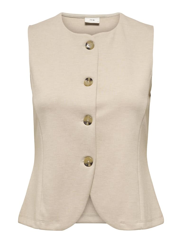Gilet sans manches beige femme JDYRISSO coupe ajustée structurée boutons effet écaille matière jersey doux style tailoring casual chic Casual Sénas mode 2026