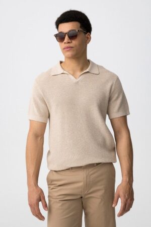 Polo beige manches courtes homme Tiffosi WIND maille ajourée coton col ouvert sans boutons style casual chic été 2026 Casual Sénas