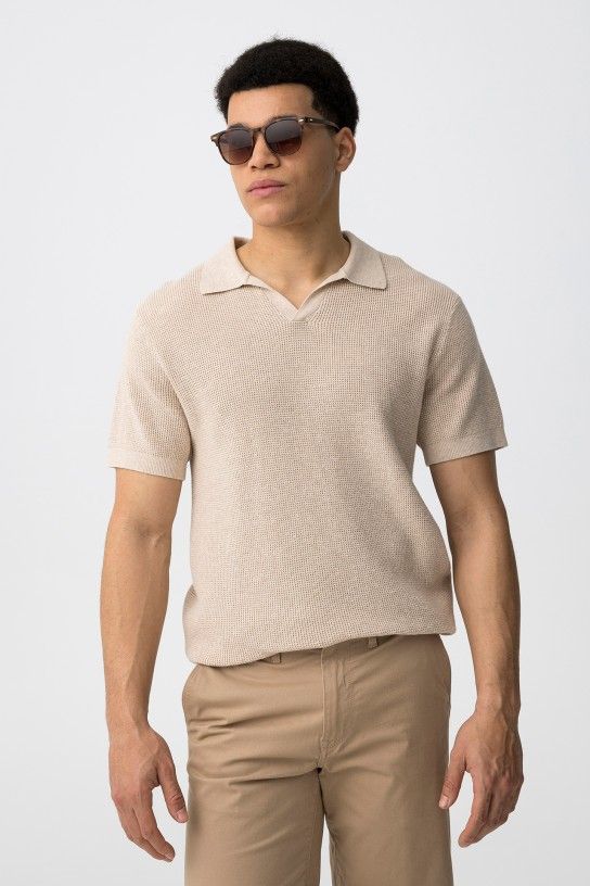 Polo beige manches courtes homme Tiffosi WIND maille ajourée coton col ouvert sans boutons style casual chic été 2026 Casual Sénas