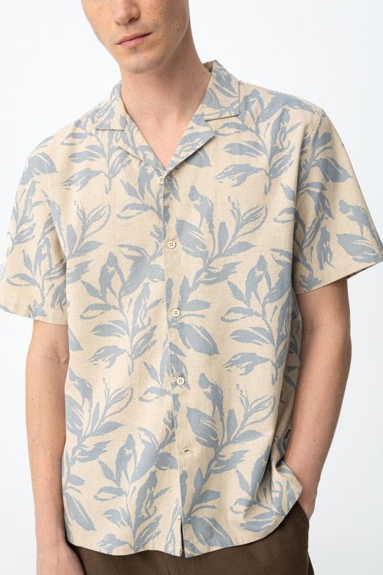 Chemise manches courtes homme Tiffosi KENZO beige imprimé fleuri bleu col bowling lin coton style estival casual chic Casual Sénas mode 2026
