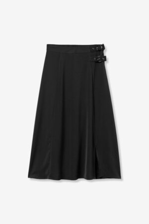 Jupe mi-longue noire femme Tiffosi ROMY coupe fluide taille ajustée boucles fente discrète Casual Sénas mode printemps été 2026