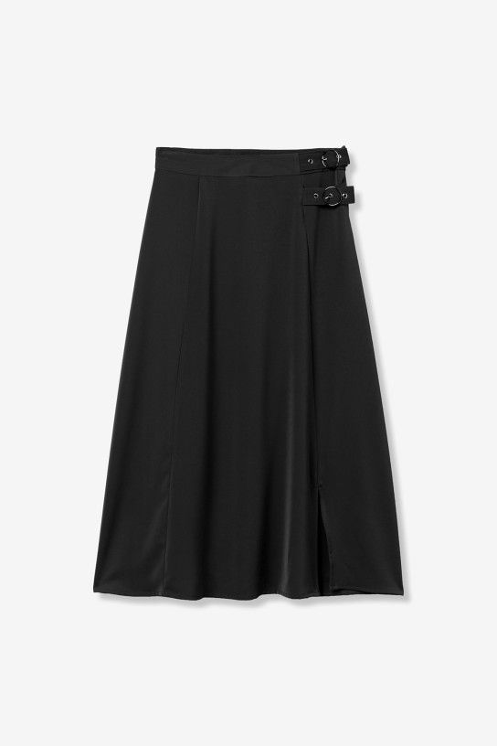 Jupe mi-longue noire femme Tiffosi ROMY coupe fluide taille ajustée boucles fente discrète Casual Sénas mode printemps été 2026
