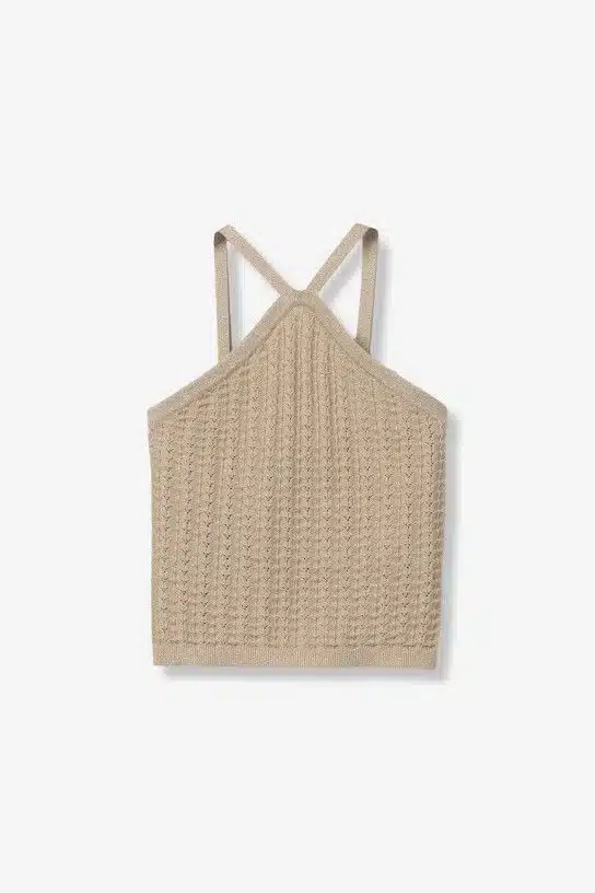 Top beige brillant Tiffosi femme, maille légère et élégante. Idéal été chic ou casual. Disponible à Sénas, retrait rapide ou livraison.