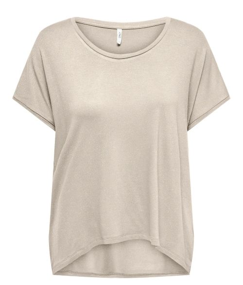 T-shirt beige fluide Only avec détails pailletés. Léger, confortable et tendance été. Disponible à Sénas,