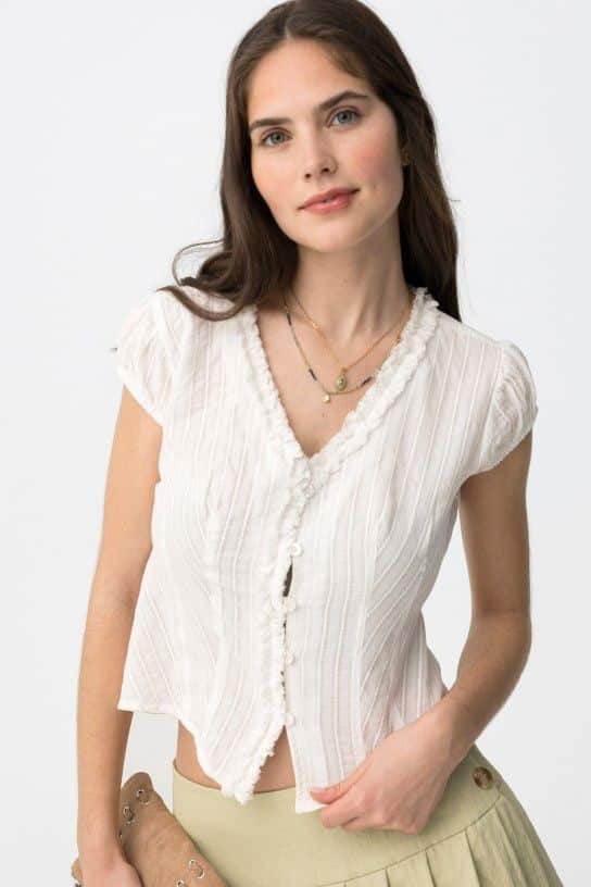 Top blanc manches courtes boutonné Tiffosi Waikiki femme en coton léger, coupe fluide été 2026 Casual Sénas