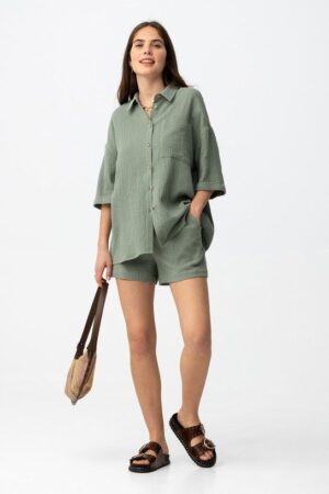 short vert femme gaze de coton tiffosi bambulina ete confortable senas livraison france