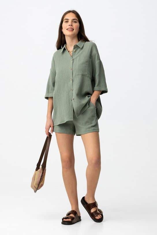 short vert femme gaze de coton tiffosi bambulina ete confortable senas livraison france