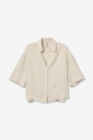 Chemisier beige femme Tiffosi Rusticoc mélange lin et viscose manches 3/4 collection printemps-été 2026 boutique Casual Sénas.