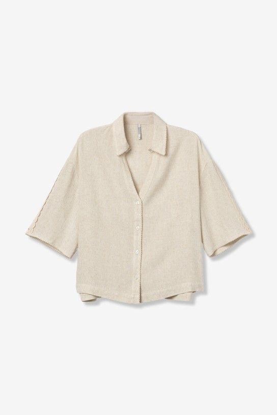 Chemisier beige femme Tiffosi Rusticoc mélange lin et viscose manches 3/4 collection printemps-été 2026 boutique Casual Sénas.