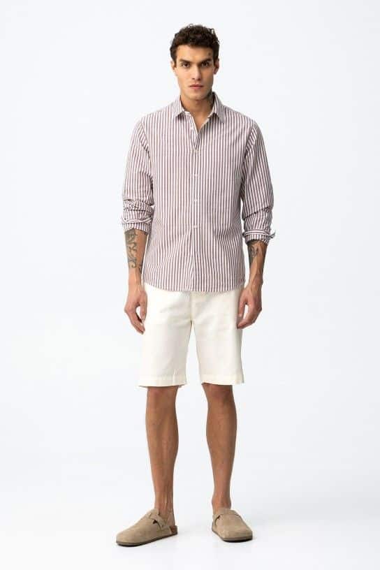 short homme ecru coton lin tiffosi hendrix taille elastique ete casual senas