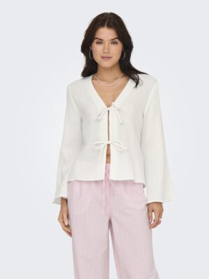 chemise blanche femme gaze coton col v a nouer jdy theis ete senas livraison france