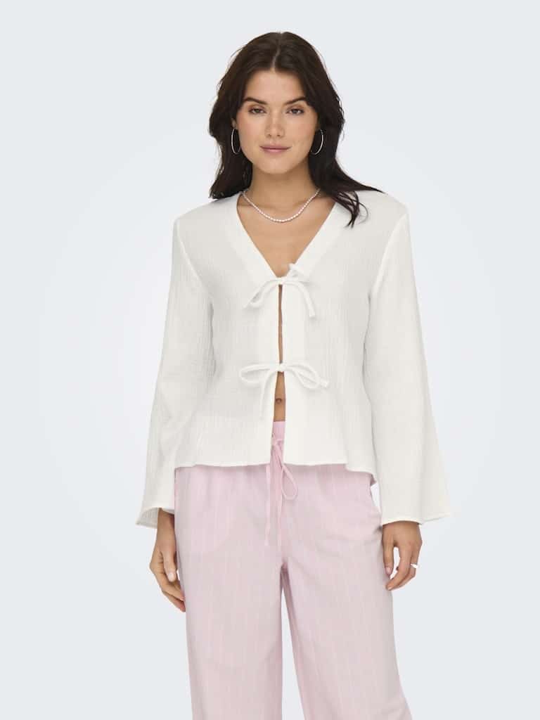 chemise blanche femme gaze coton col v a nouer jdy theis ete senas livraison france