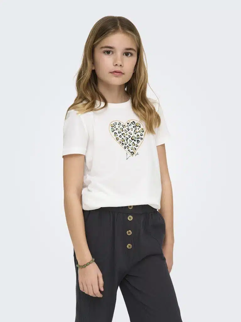 t shirt blanc fille coeur kidsonly manches courtes ete 2026