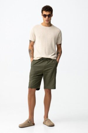 short chino vert kaki homme Tiffosi coton lin taille elastique collection printemps ete