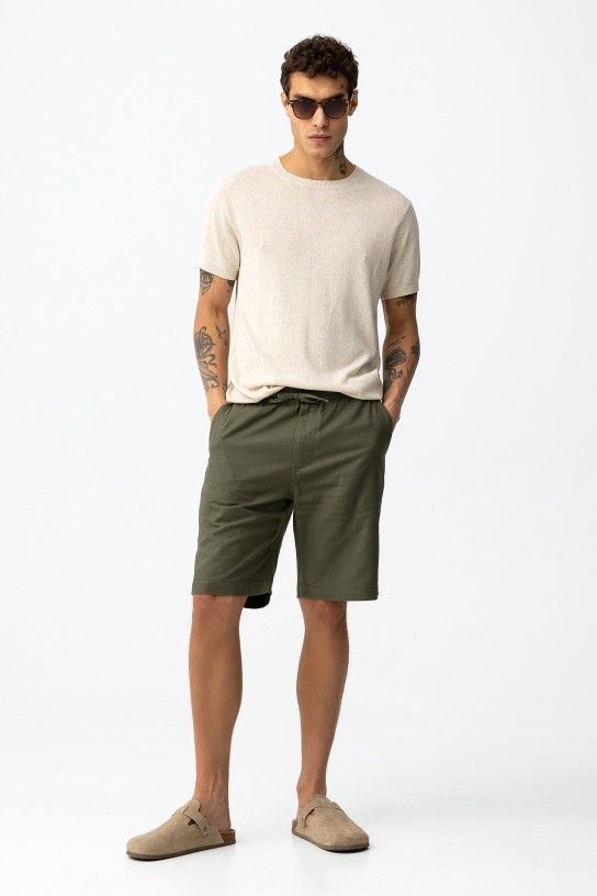 short chino vert kaki homme Tiffosi coton lin taille elastique collection printemps ete