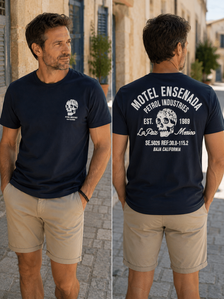 t shirt bleu crane petrol industries homme ete 2026 skull