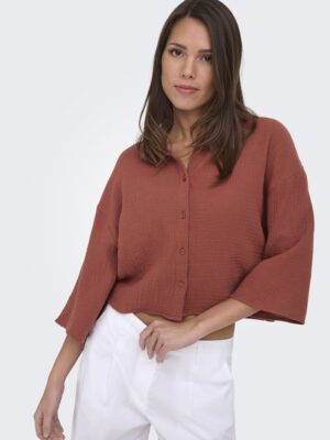 Chemise courte marron paprika en gaze de coton JDY femme disponible chez Casual Sénas proche Salon-de-Provence et Cavaillon Référence article : JDYTEIS 15307159