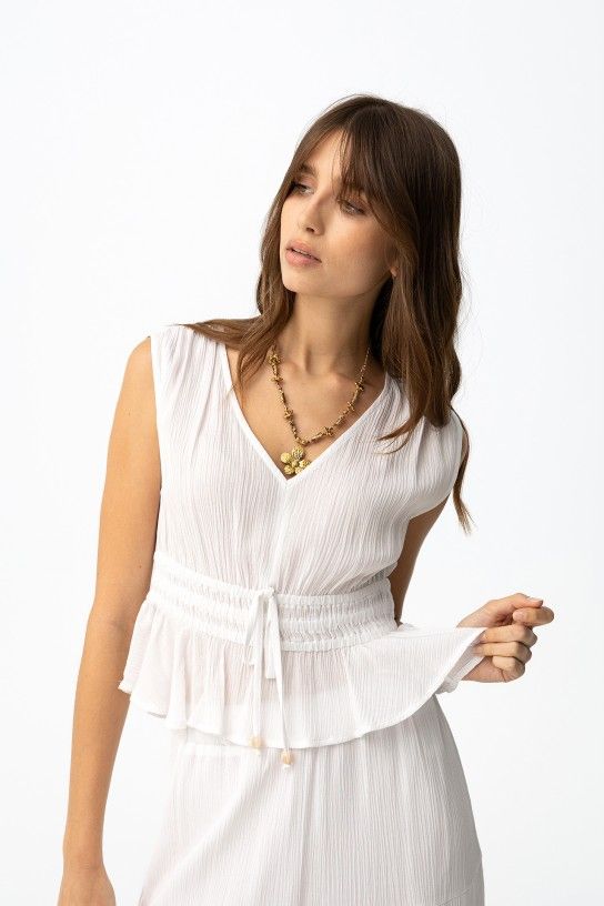 Top blanc femme Tiffosi col V fluide disponible chez Casual Sénas boutique mode proche Salon-de-Provence et Cavaillon