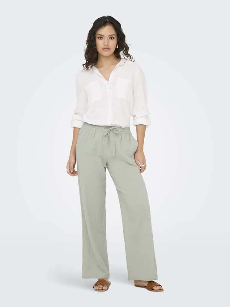 pantalon vert clair gaze de coton coupe large jdy femme ete 2026