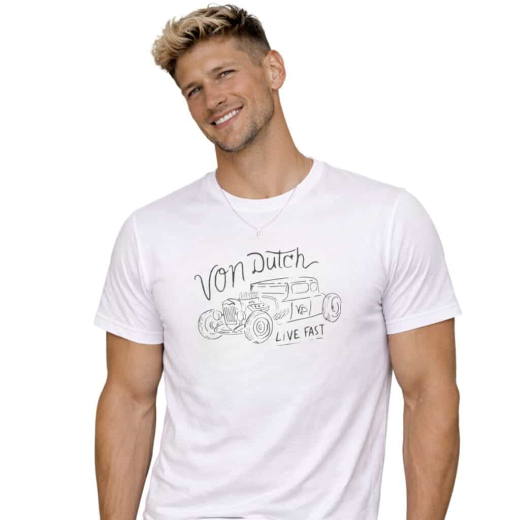 T-shirt blanc logo voiture Von Dutch homme disponible chez Casual Sénas proche Salon-de-Provence et Cavaillon