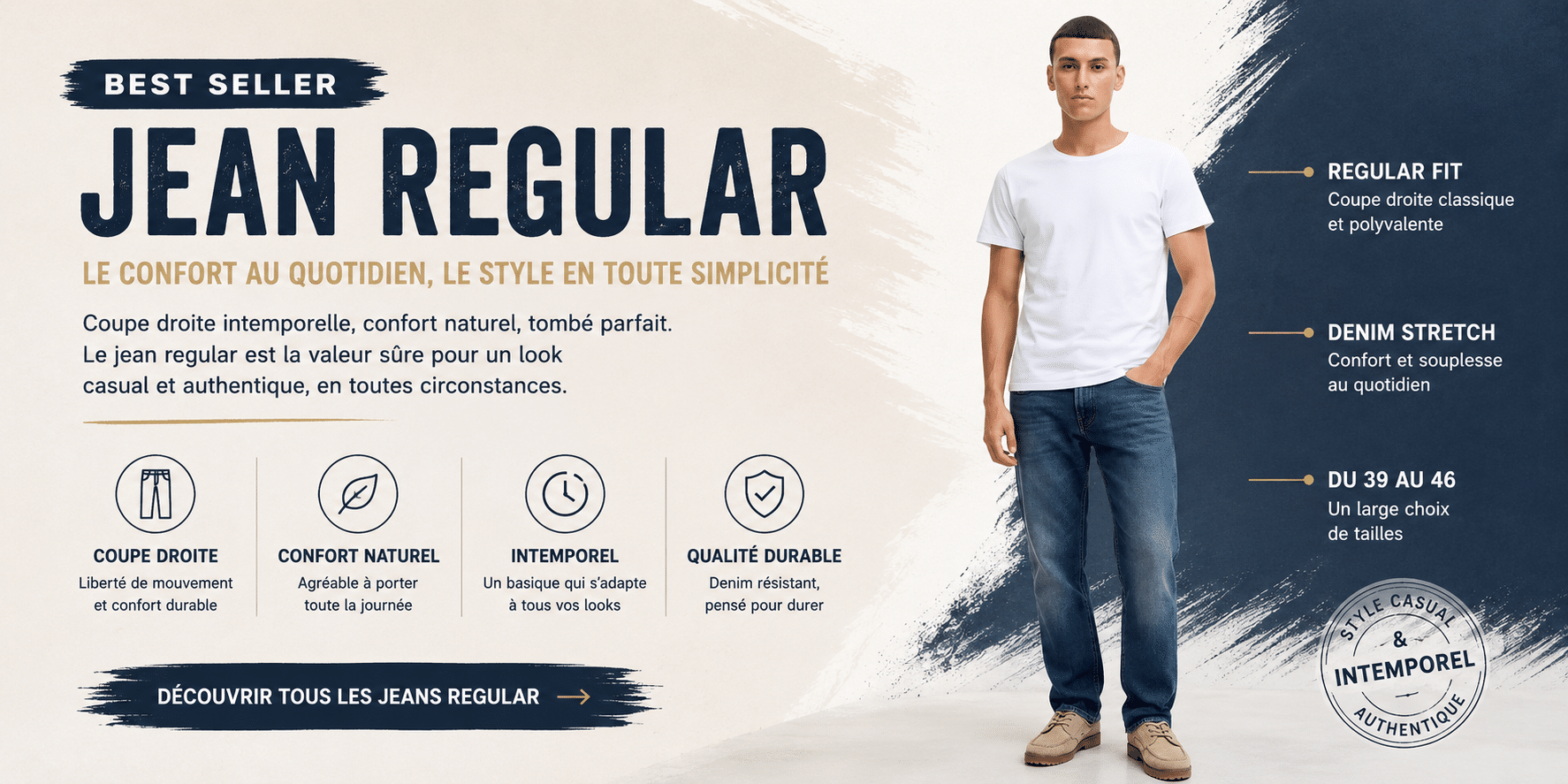 Comparatif de looks casual et casual chic avec jean regular homme clair et noir présenté par Casual Senas près de Salon-de-Provence et Miramas.