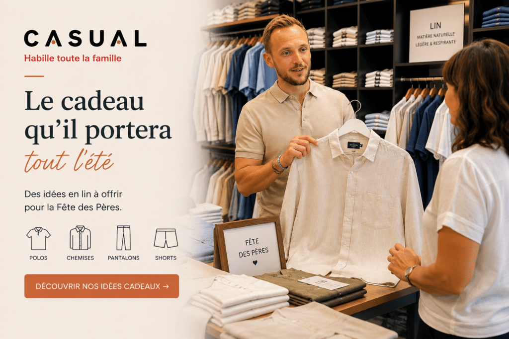 Conseil en boutique chez Casual Sénas pour choisir une chemise en lin homme à offrir pour la Fête des Pères